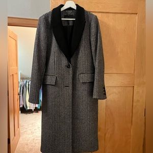 BCBG Black & White Patterned Wool Trench Coat